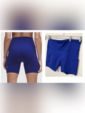 lululemon athletica electric blue bike shorts side pockets Size 12 Athleisure